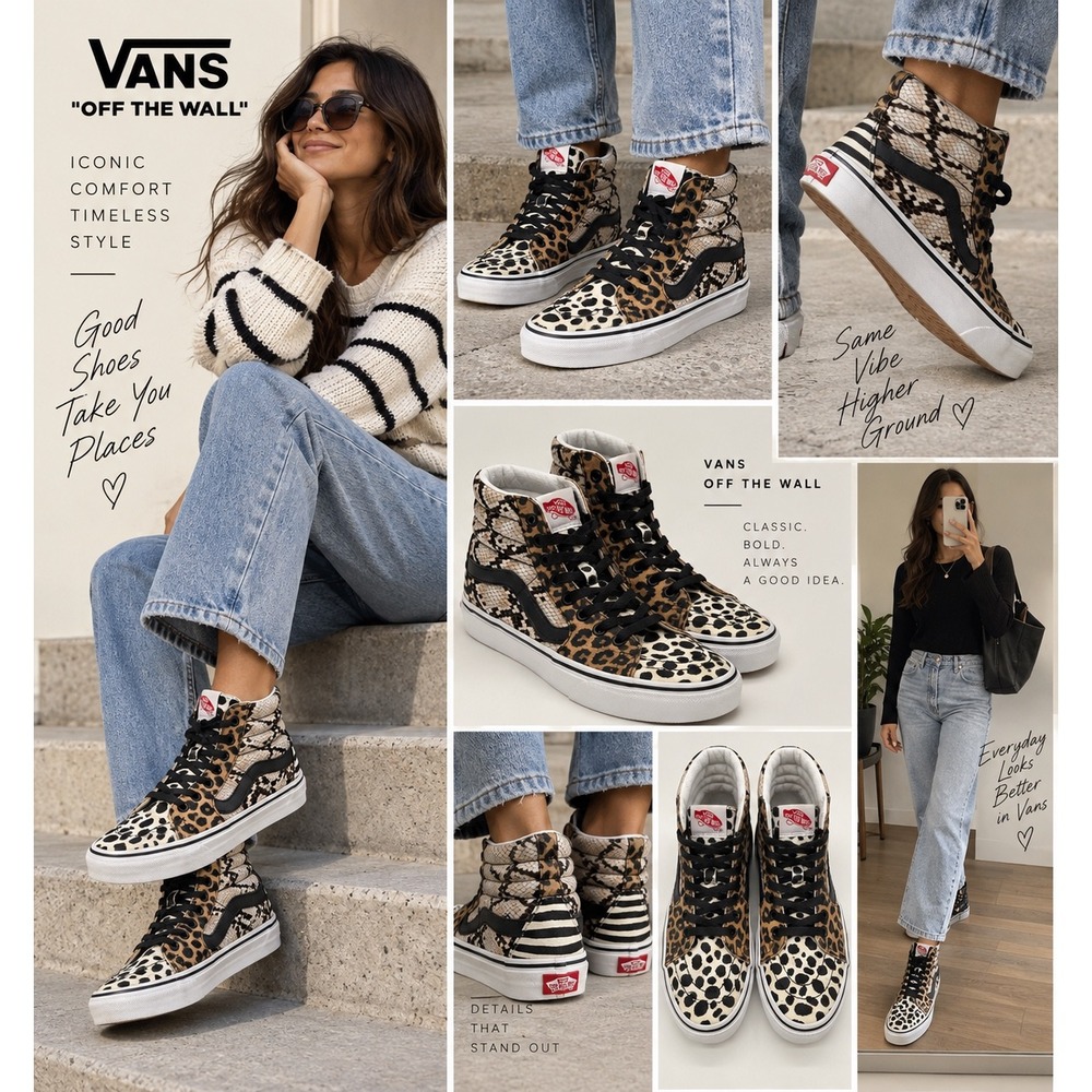 Vans Sk8-Hi Shoes Womens 8 Multi Animal Print Patchwork High Top Sneakers